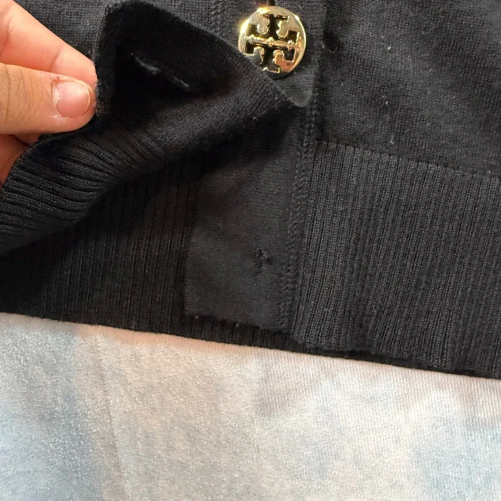 Tory Burch Cardigan Women S Black Fair Merino Wool Gold Logo Buttons Missing